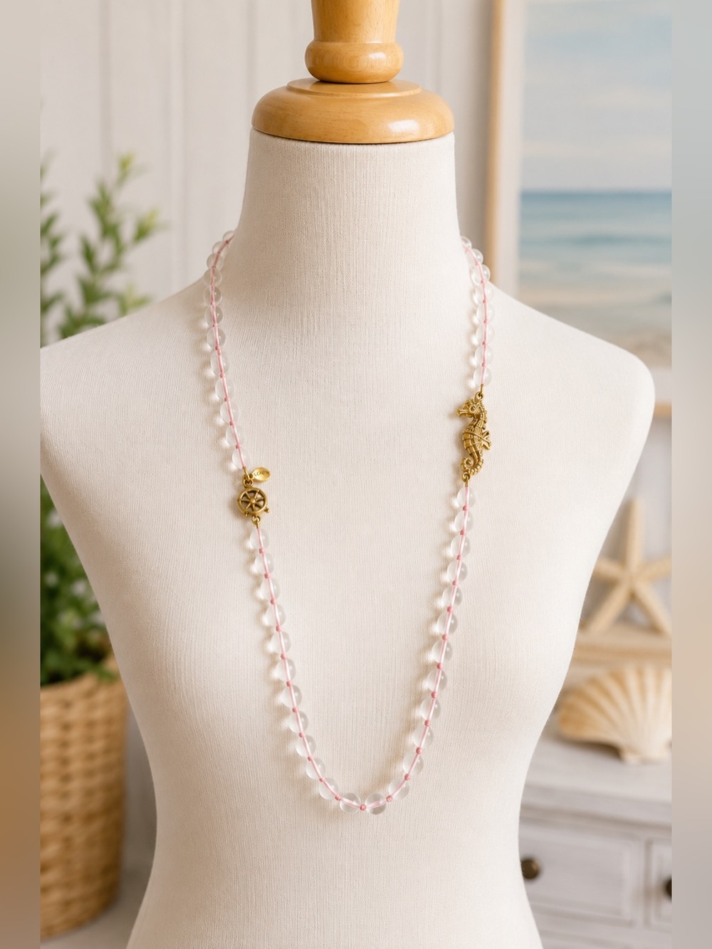 J. Crew Nautical Seahorse Glass‎ Bead Long Charm Necklace